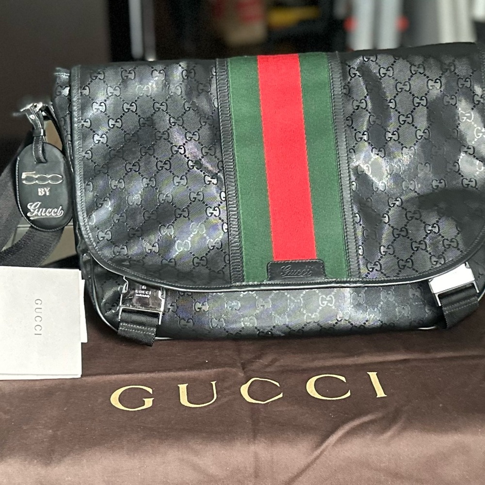 GUCCI Imprime Monogram Web 500 Black Messenger Bag